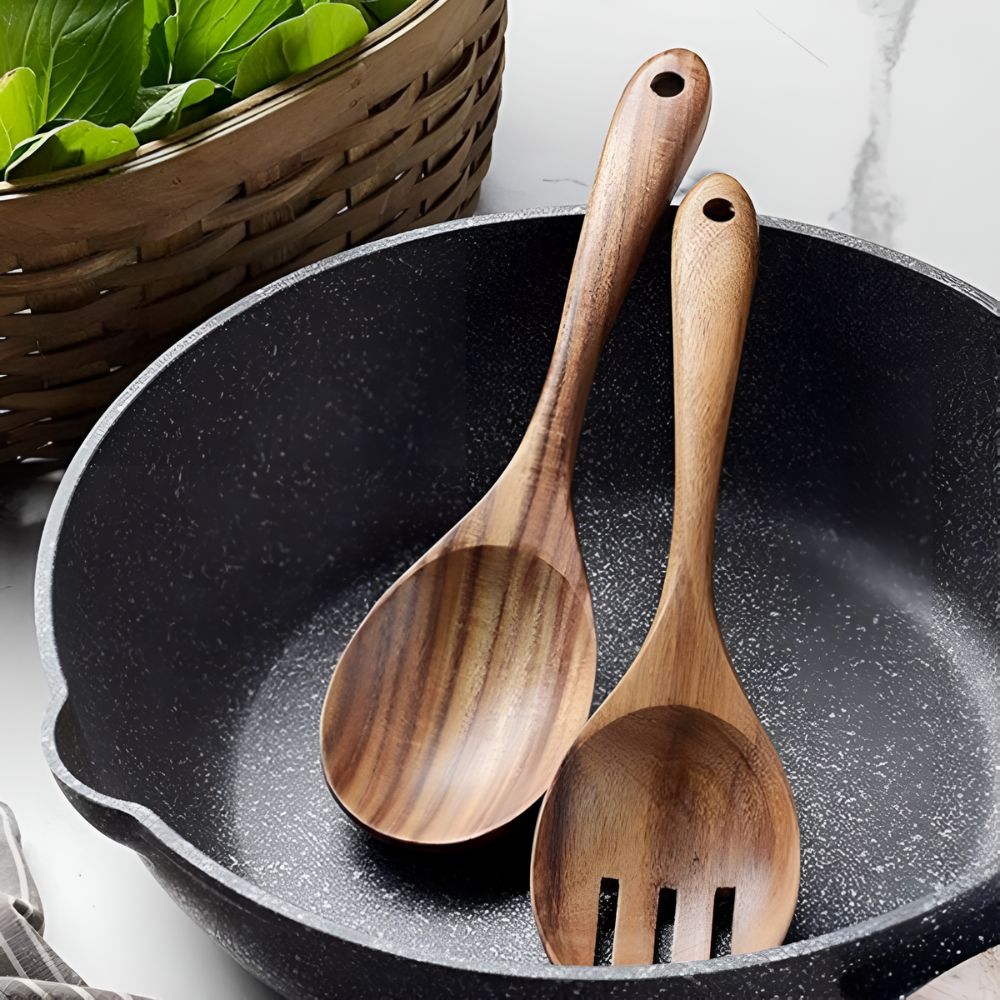 Rustikales Teak Servierset | 2-teilig