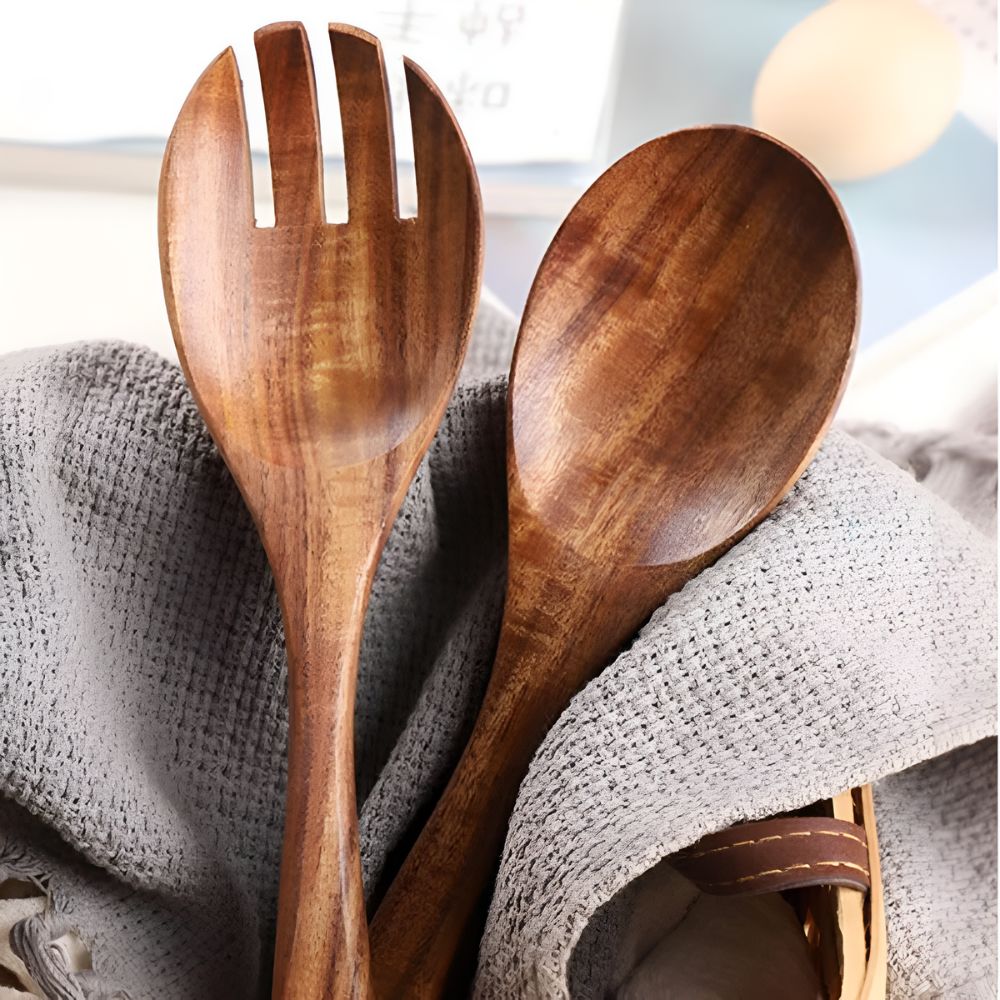 Rustikales Teak Servierset | 2-teilig