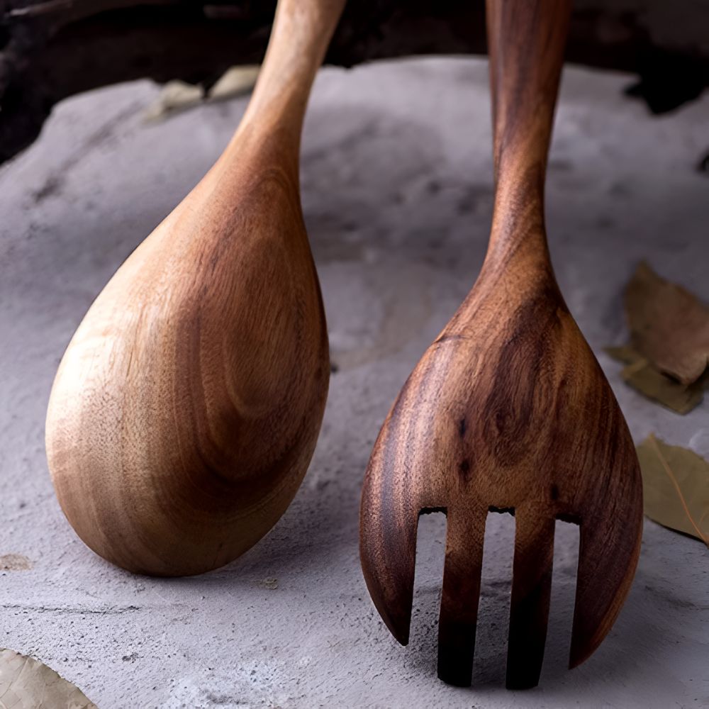 Rustikales Teak Servierset | 2-teilig