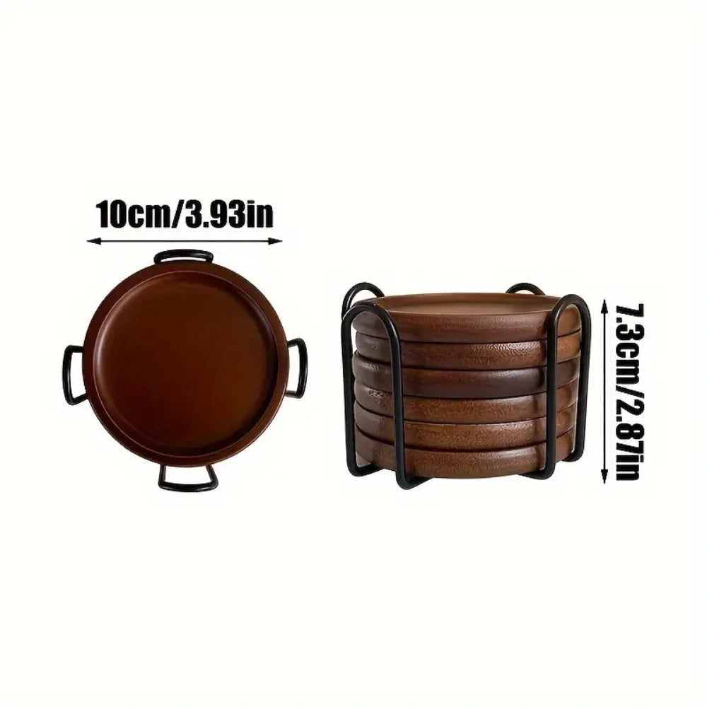 Rustikale Holzuntersetzer mit Metallhalter | 6er Set