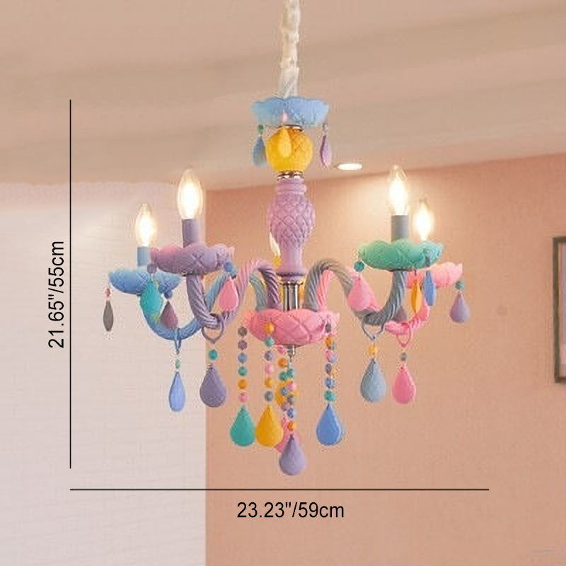 Lustre en cristal en verre candelabre princesse macarons moderne pour enfants 5/6/8/10/12/15 lumières