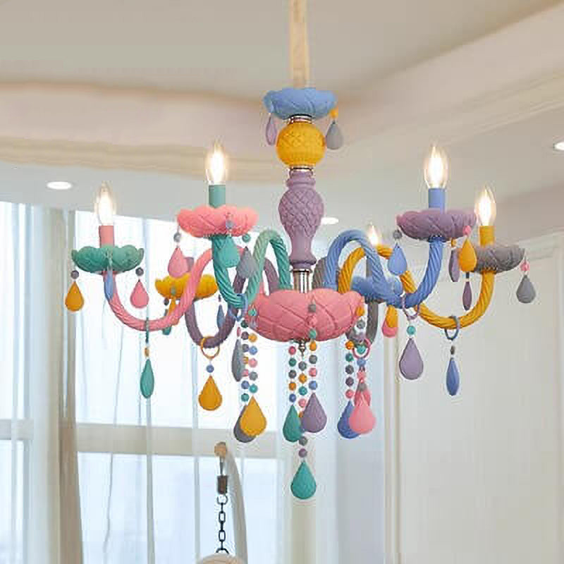 Lustre en cristal en verre candelabre princesse macarons moderne pour enfants 5/6/8/10/12/15 lumières