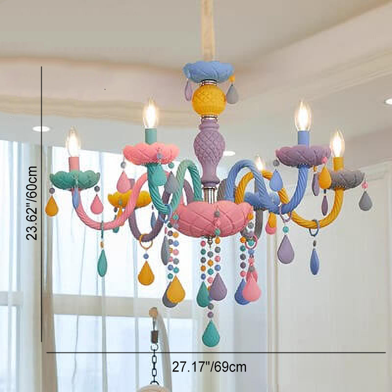 Lustre en cristal en verre candelabre princesse macarons moderne pour enfants 5/6/8/10/12/15 lumières