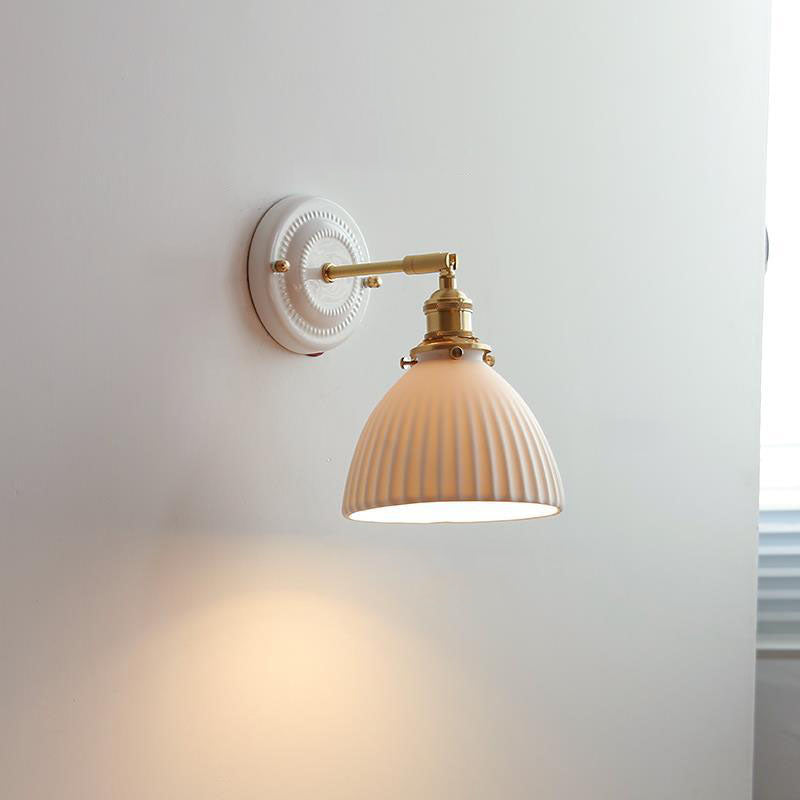 Vintage Japanese Ceramic Brass 1-Light Wall Sconce Lamp