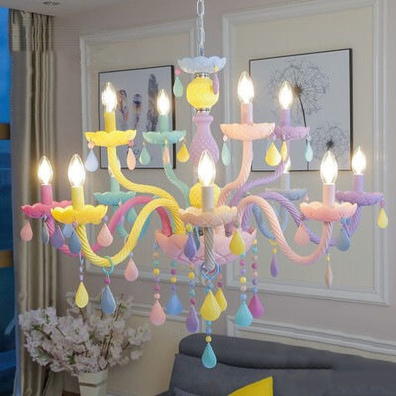 Lustre en cristal en verre candelabre princesse macarons moderne pour enfants 5/6/8/10/12/15 lumières