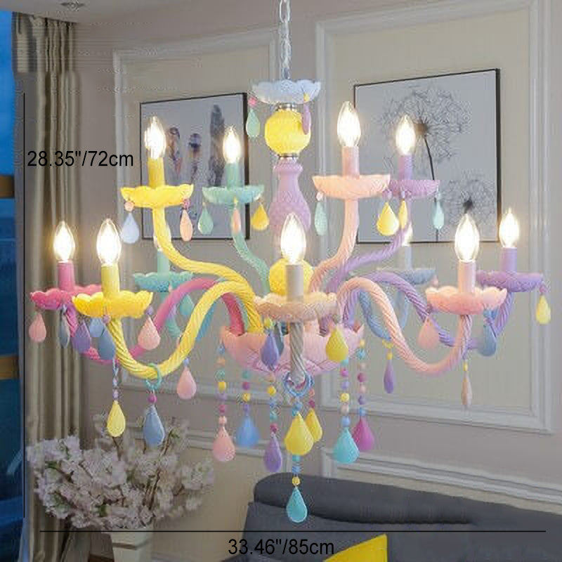 Lustre en cristal en verre candelabre princesse macarons moderne pour enfants 5/6/8/10/12/15 lumières