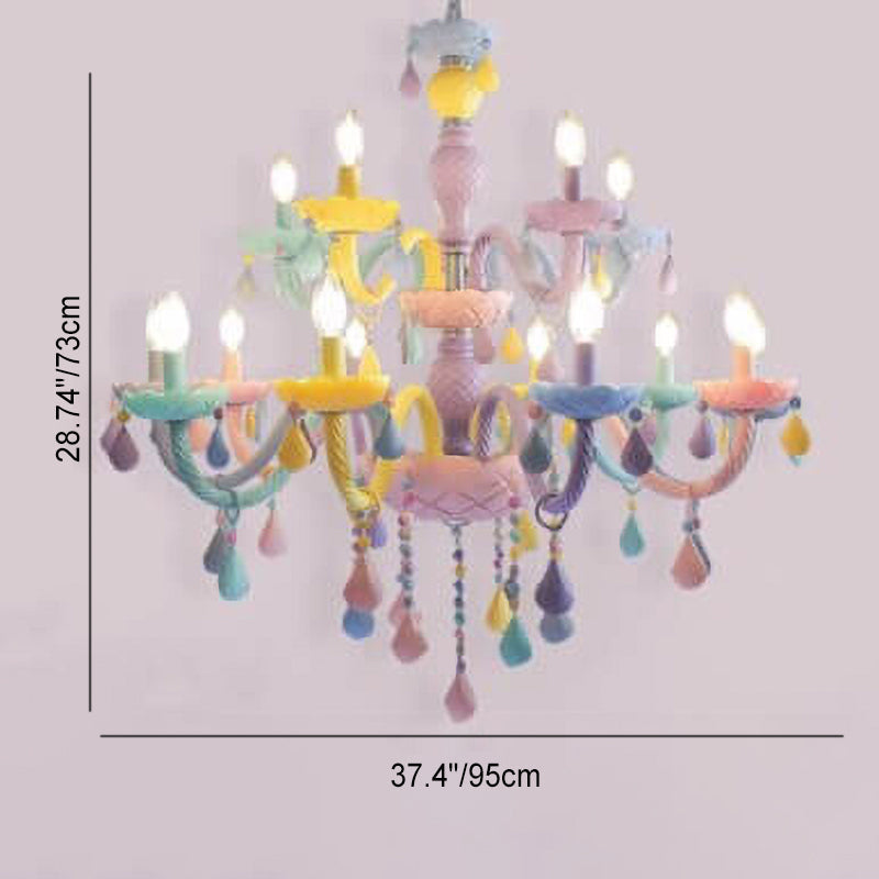 Lustre en cristal en verre candelabre princesse macarons moderne pour enfants 5/6/8/10/12/15 lumières