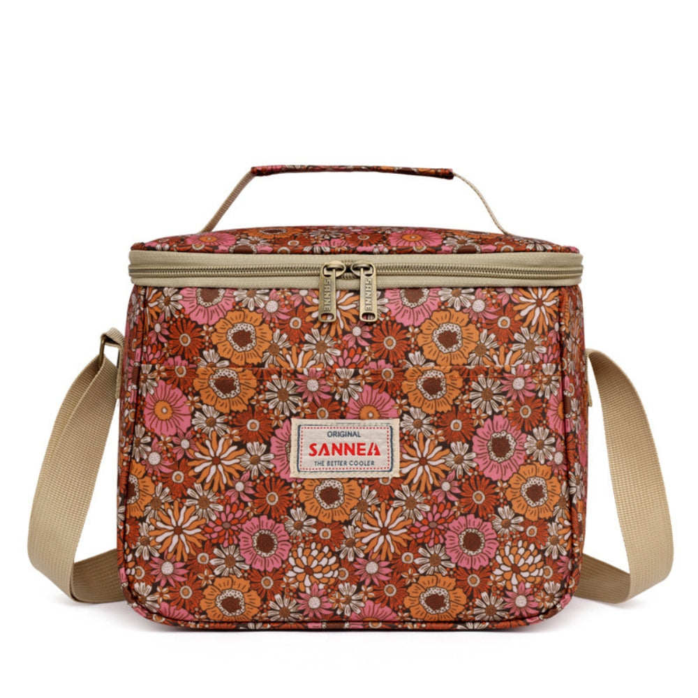 Bolsa de almuerzo aislada retro floral con estilo