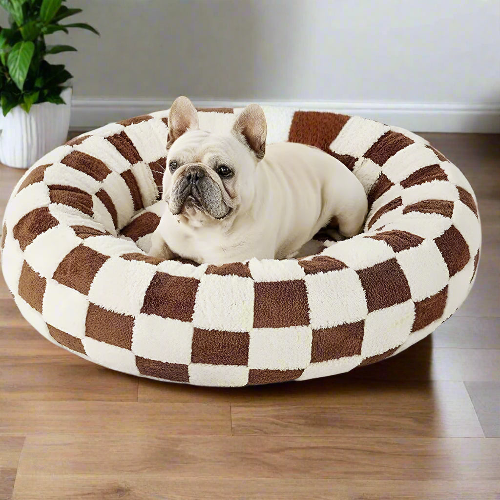 Cama para mascotas Snuggle Floral de tablero de ajedrez