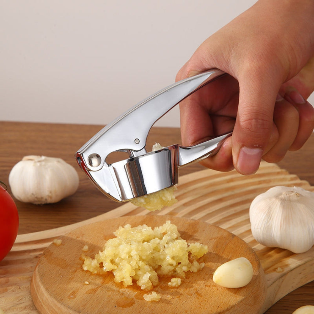 Minimalistische Edelstahl Knoblauchpresse mit rutschfestem Griff