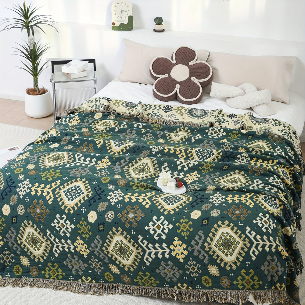 Tribal-Inspired Soft Geometric Fringe Blanket