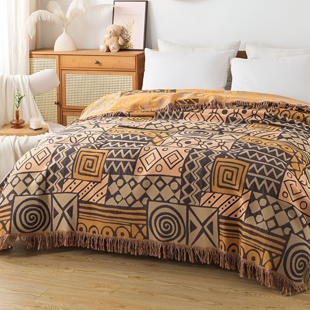 Oboustranná bavlněná deka Tribal Patchwork s třásněmi