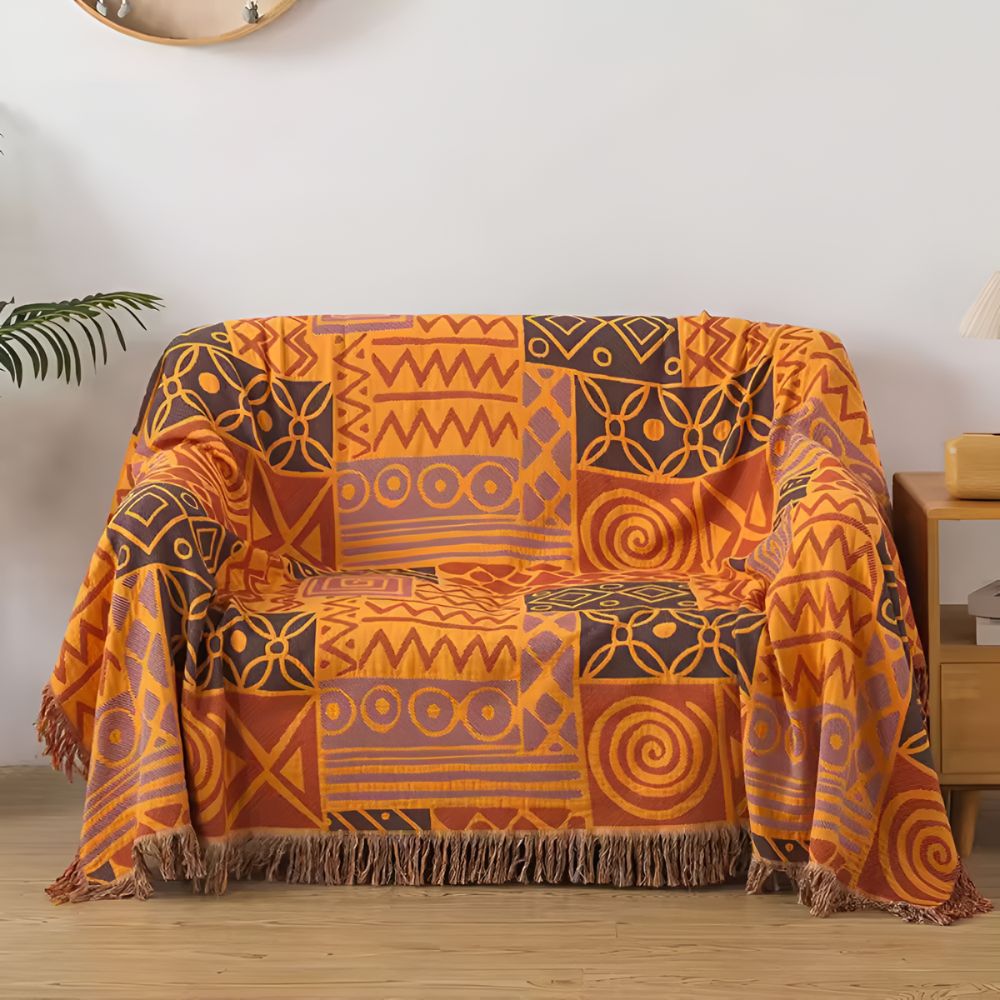 Oboustranná bavlněná deka Tribal Patchwork s třásněmi