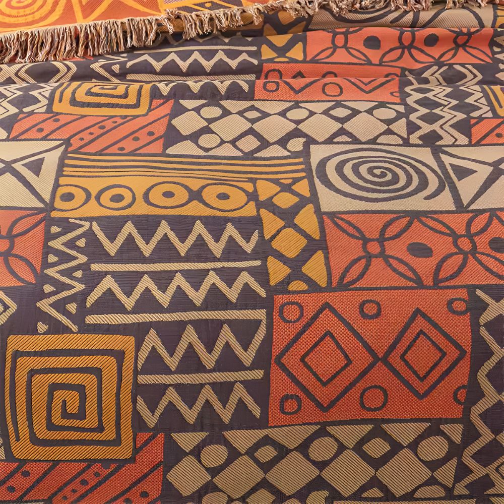 Oboustranná bavlněná deka Tribal Patchwork s třásněmi