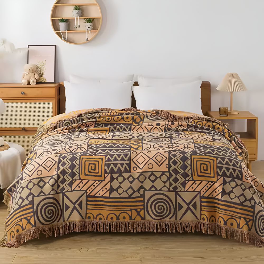 Oboustranná bavlněná deka Tribal Patchwork s třásněmi