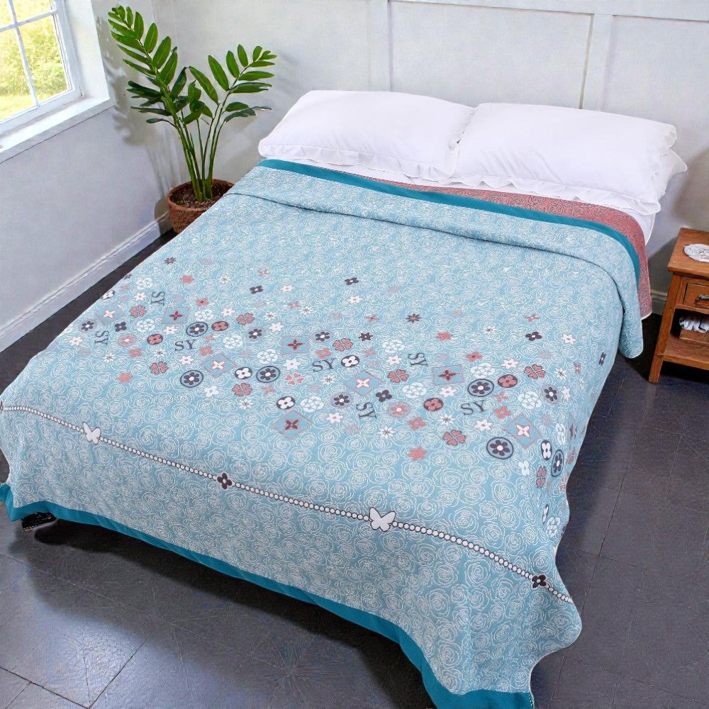 Manta de Gasa Glam Turquesa Floral