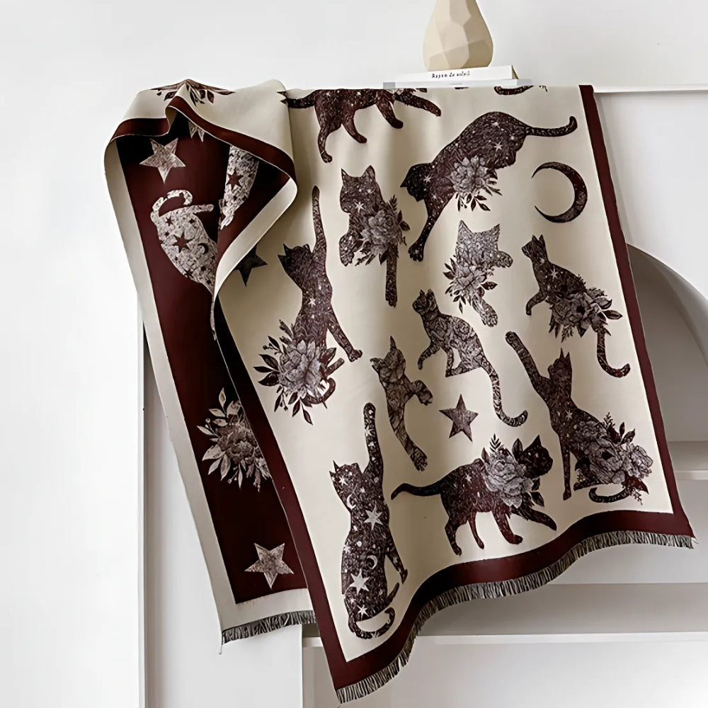 Vintage-inspirierter Katzenmuster-Schal