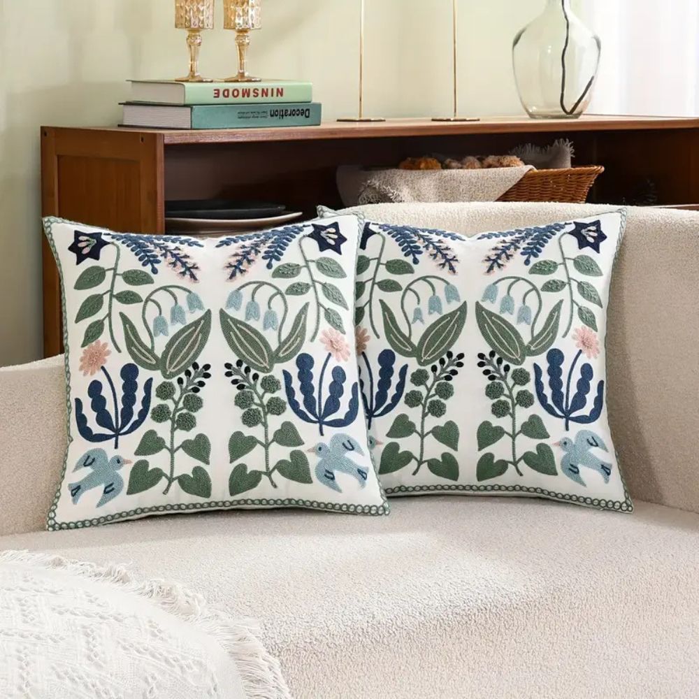 Vintage Botanischer Stickkissenbezug