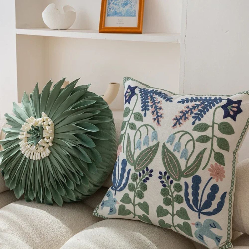 Vintage Botanischer Stickkissenbezug