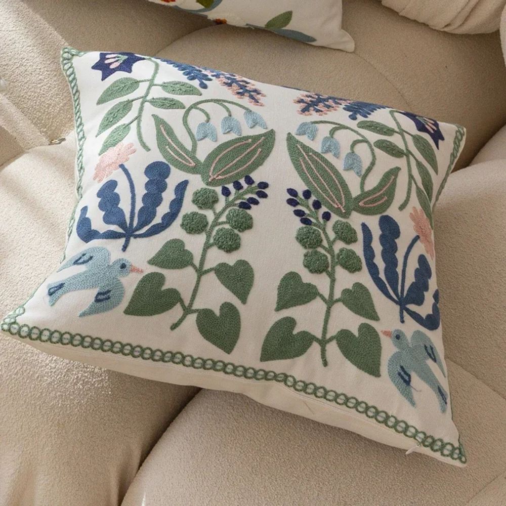 Vintage Botanischer Stickkissenbezug
