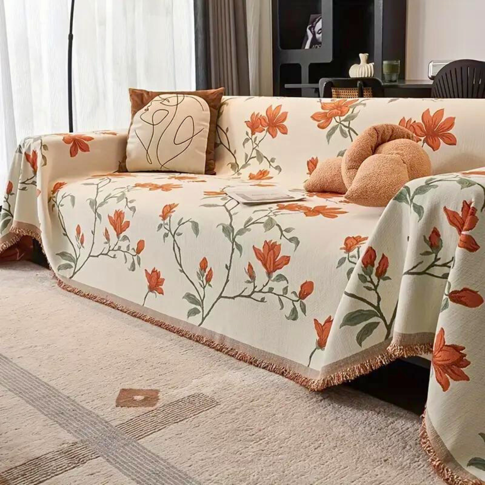 Funda de sofá vintage floral de chenilla