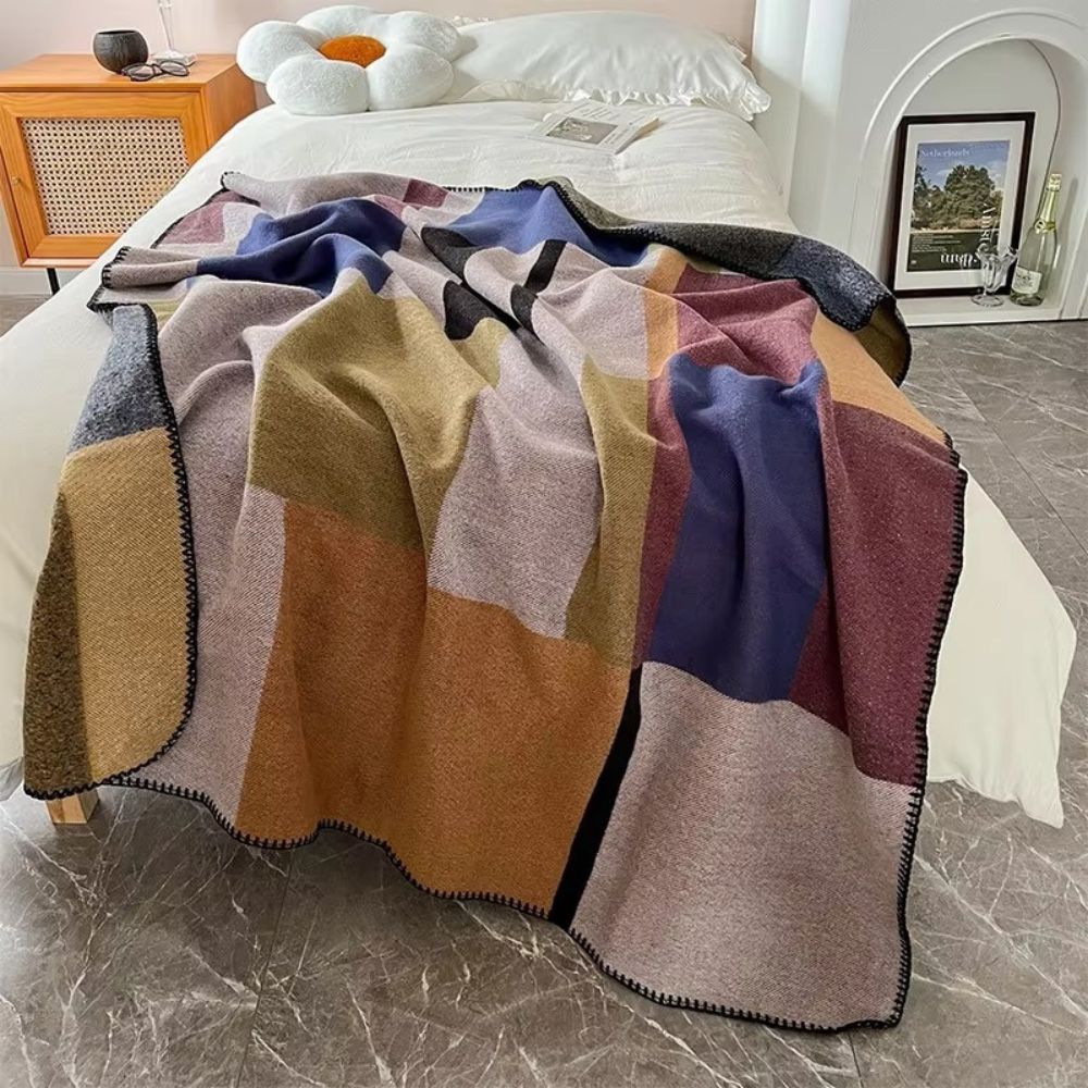 Warme Strick Colourblock Plaiddecke