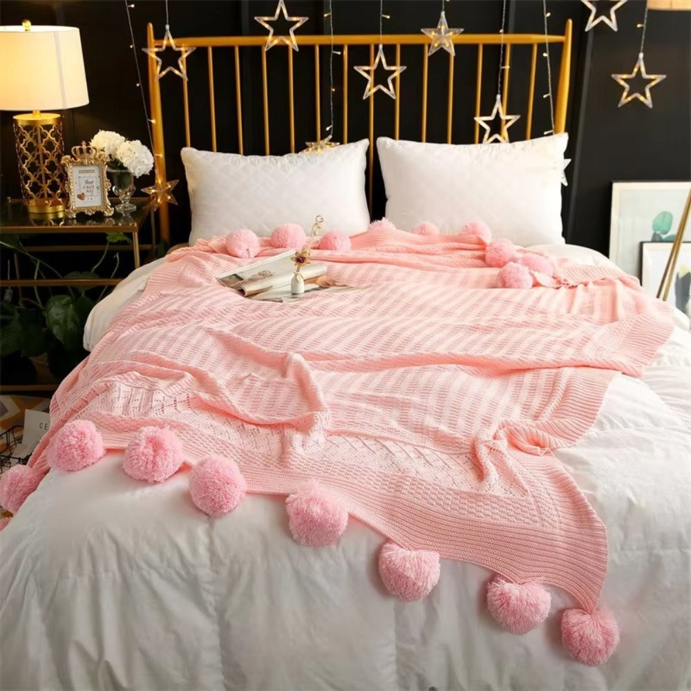 Whimsy Flauschige Pompon Macaron-Decke
