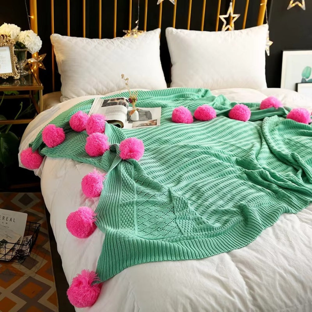 Whimsy Flauschige Pompon Macaron-Decke
