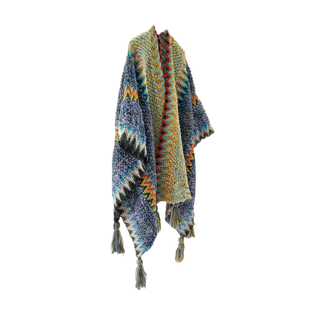 Zayla Quasten Gestreifter Poncho-Schal