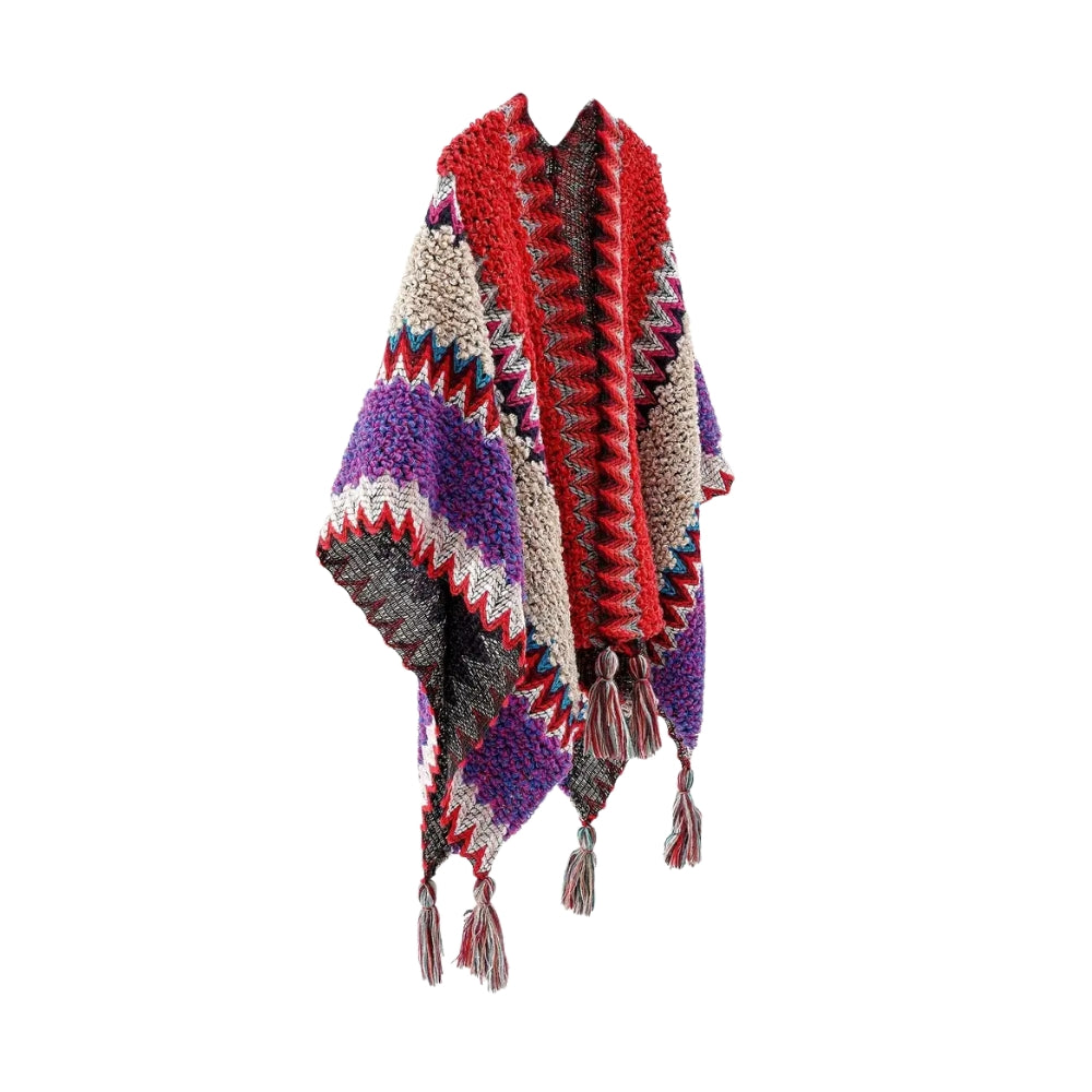 Zayla Quasten Gestreifter Poncho-Schal