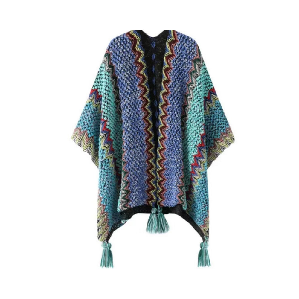 Zayla Quasten Gestreifter Poncho-Schal