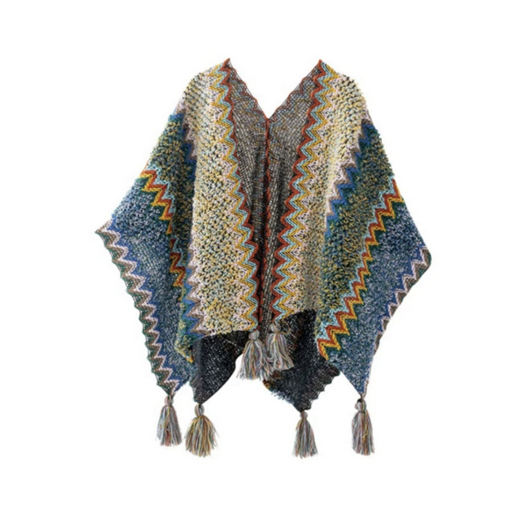 Zayla Quasten Gestreifter Poncho-Schal