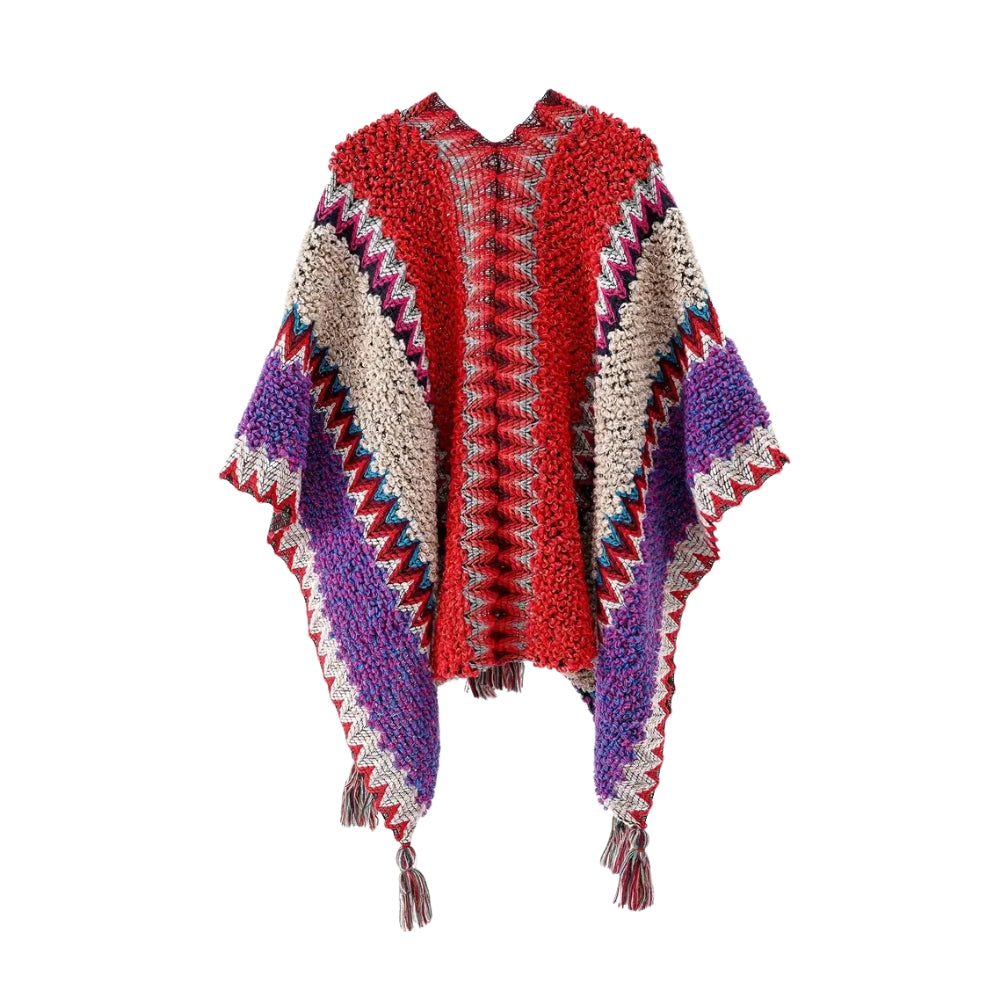 Zayla Quasten Gestreifter Poncho-Schal
