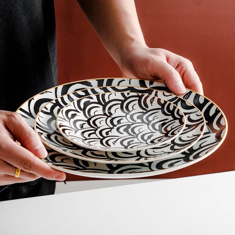 Assiette en céramique ronde à motifs abstraits | Virelle Maison