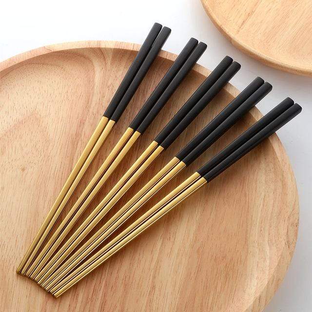 Baguettes japonaises en acier noir mat texturé, lot de 5 | Virelle Maison
