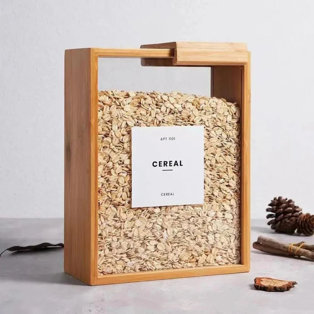 Contenedor Deslizante de Bambú para Almacenamiento de Pasta y Granos