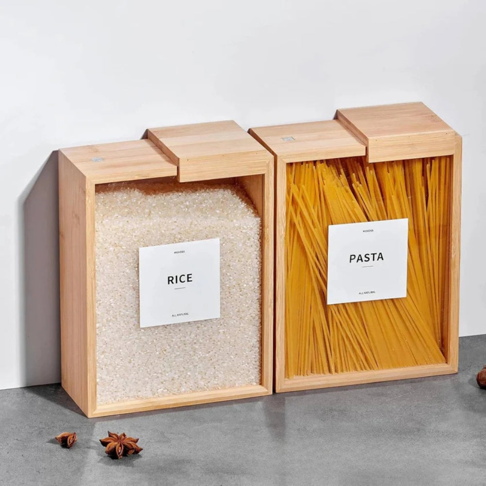 Contenedor Deslizante de Bambú para Almacenamiento de Pasta y Granos