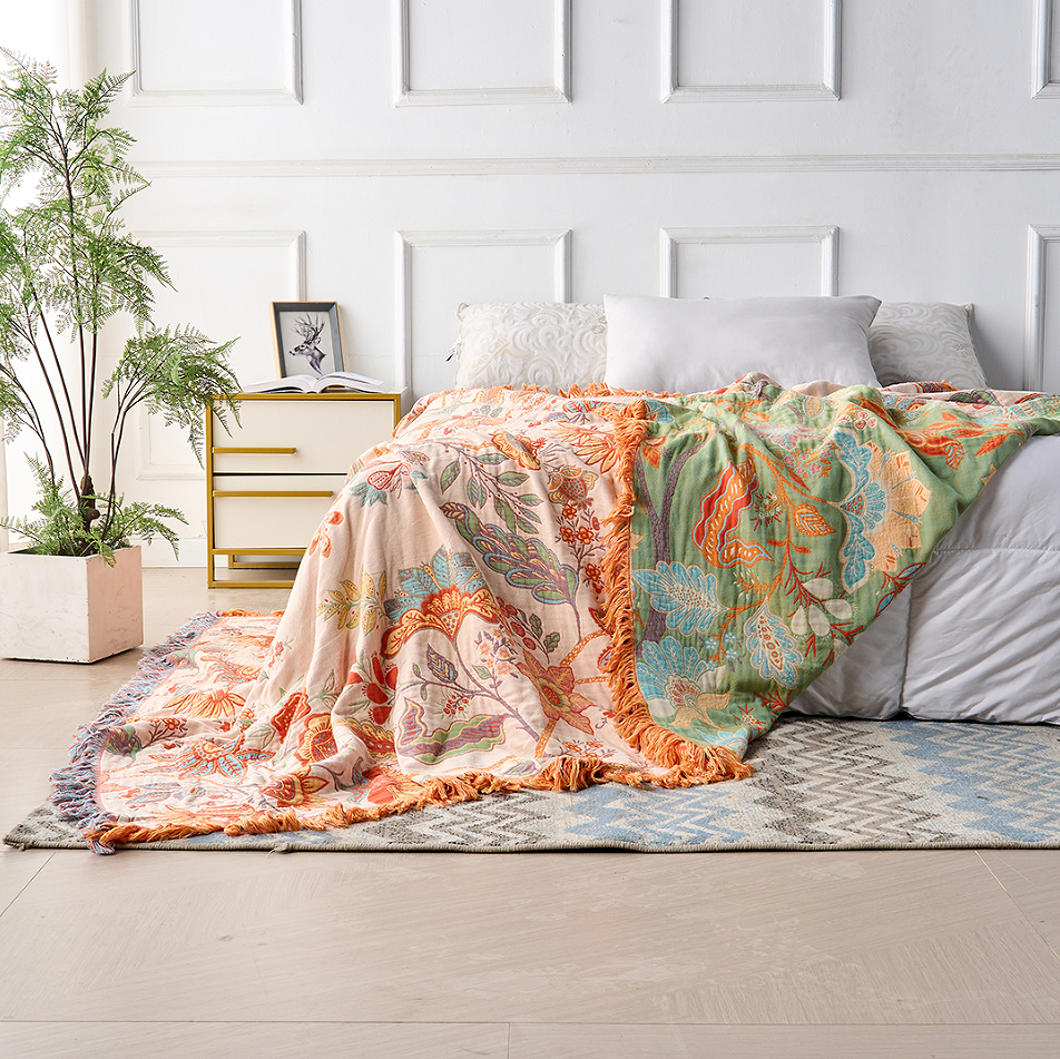 Rustikale Blumen Boho Decke | 100% Baumwoll-Blumendecke