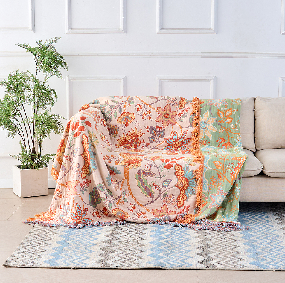 Rustikale Blumen Boho Decke | 100% Baumwoll-Blumendecke