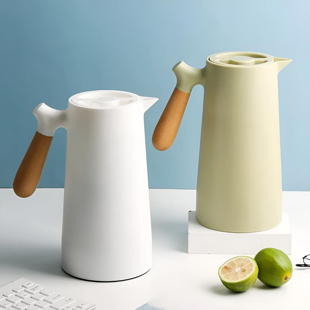 Jarra isotérmica de acero con asa de madera natural | Virelle Maison