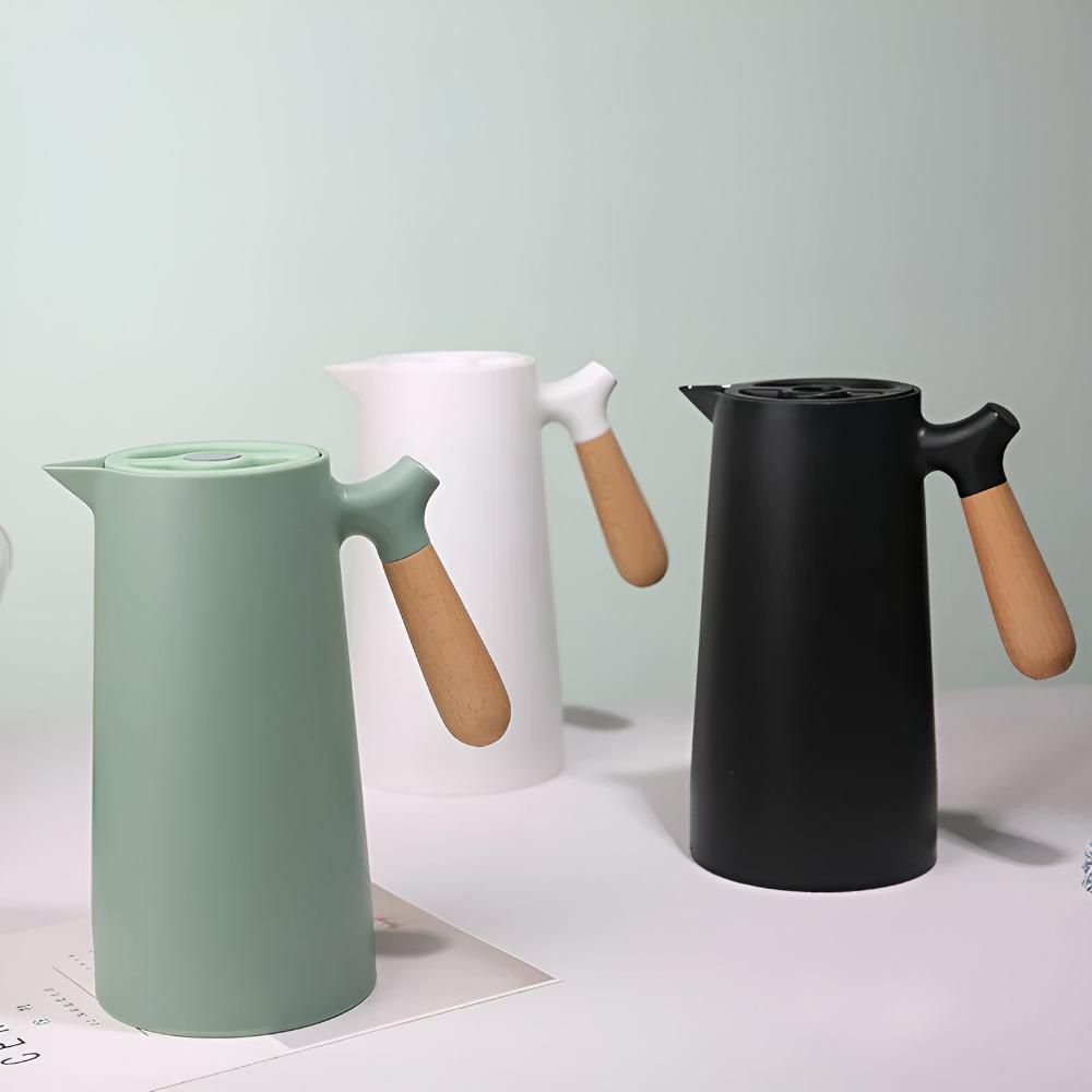 Carafe isotherme en acier avec poignée en bois naturel | Virelle Maison