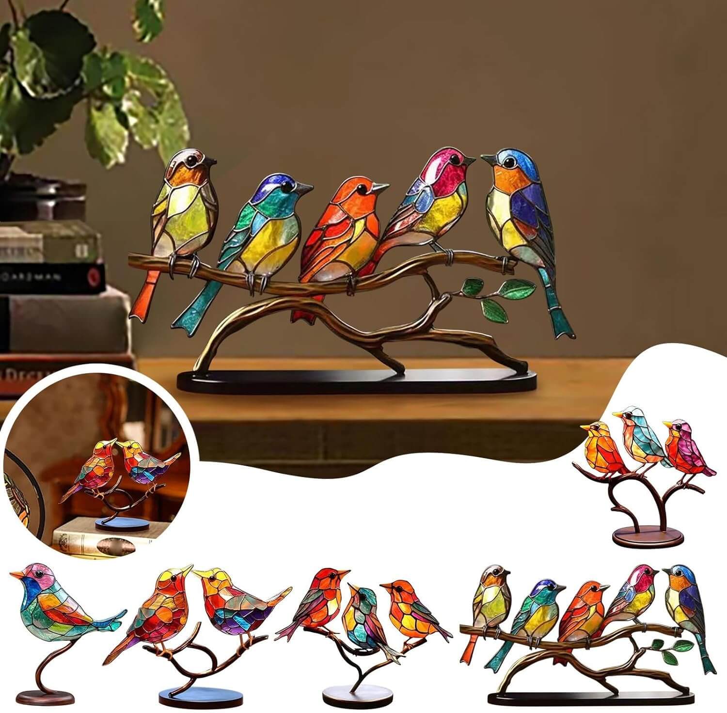 ColorBirds - Coloured Birds on Branch Decorative Sculpture