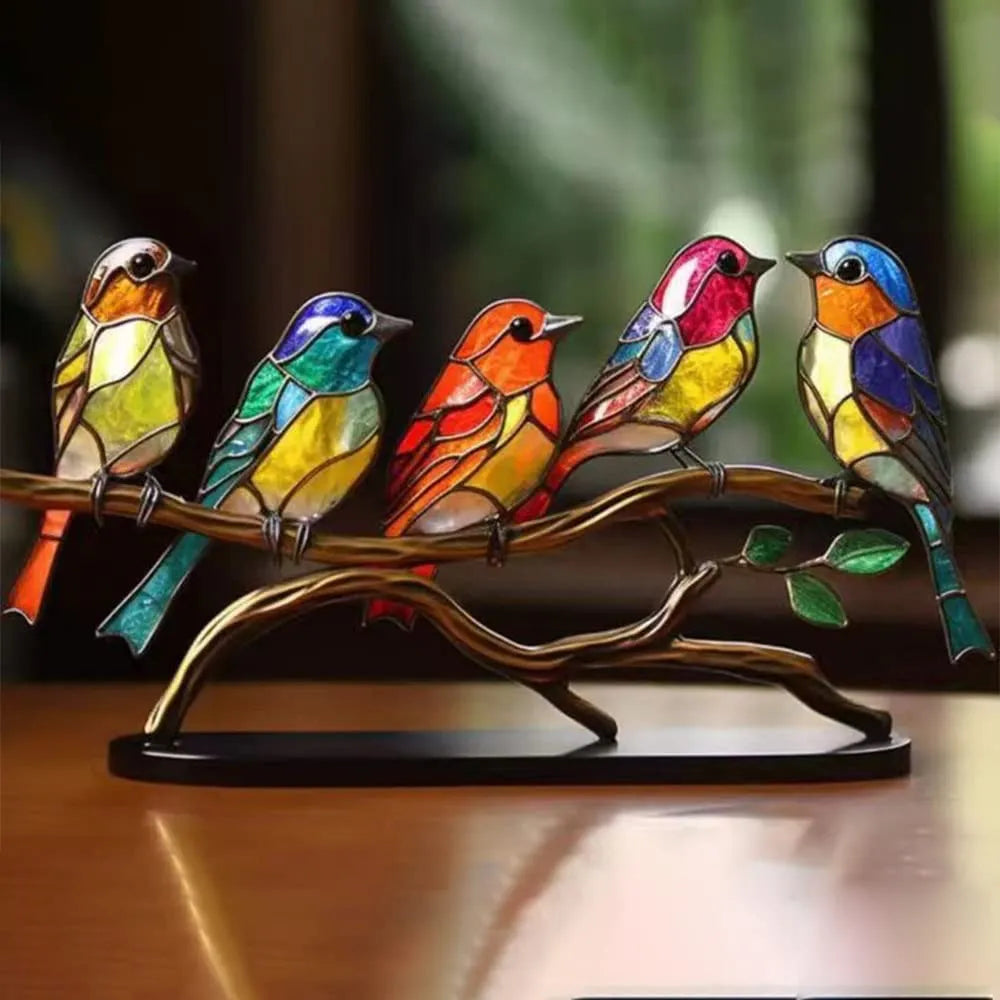 ColorBirds - Coloured Birds on Branch Decorative Sculpture