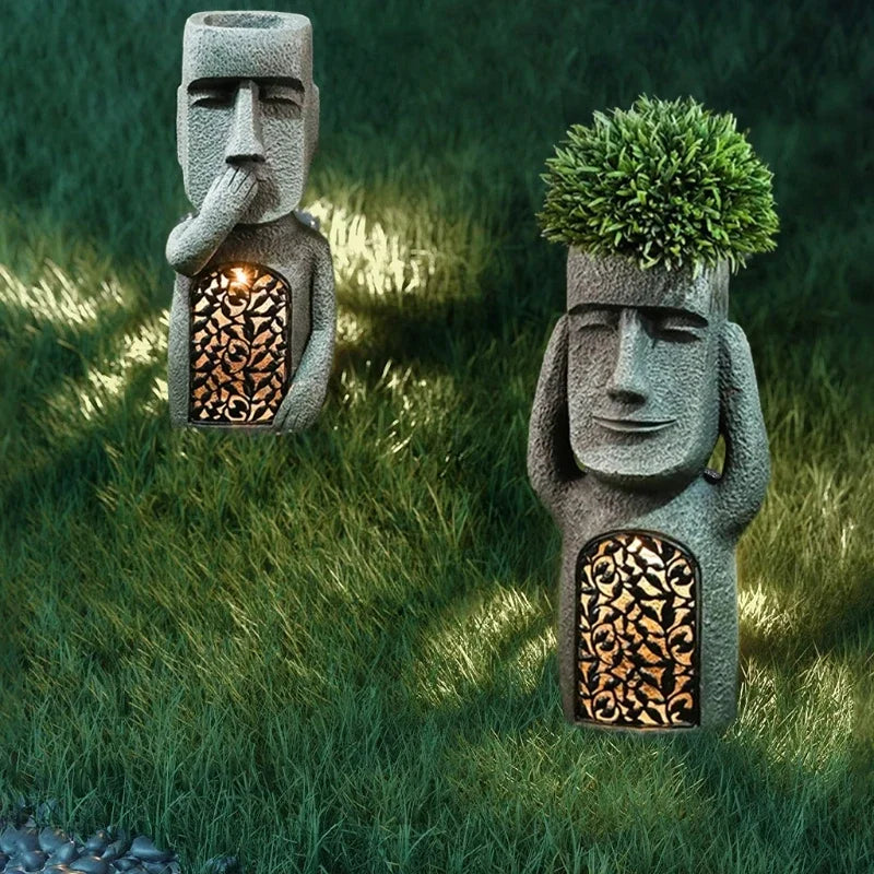 Figurine plante en pot de l'île de Pâques avec lumière LED - MoaiGlow
