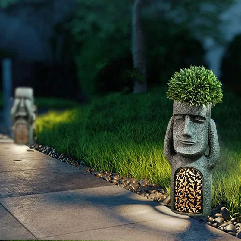 Figurine plante en pot de l'île de Pâques avec lumière LED - MoaiGlow