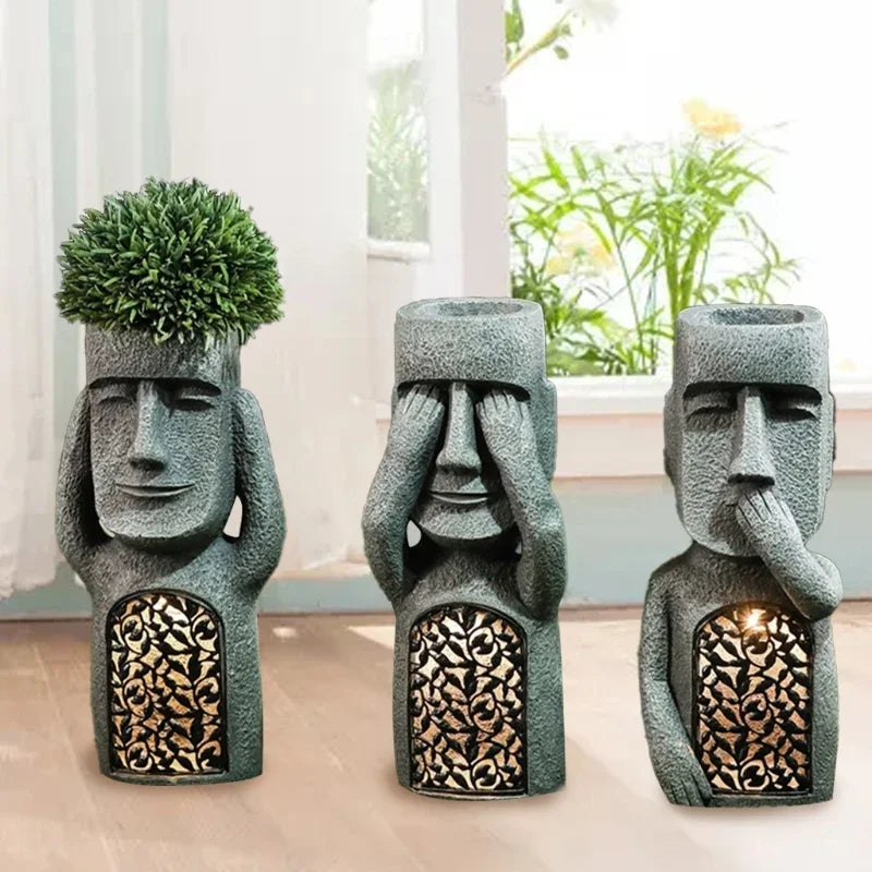 Figurine plante en pot de l'île de Pâques avec lumière LED - MoaiGlow