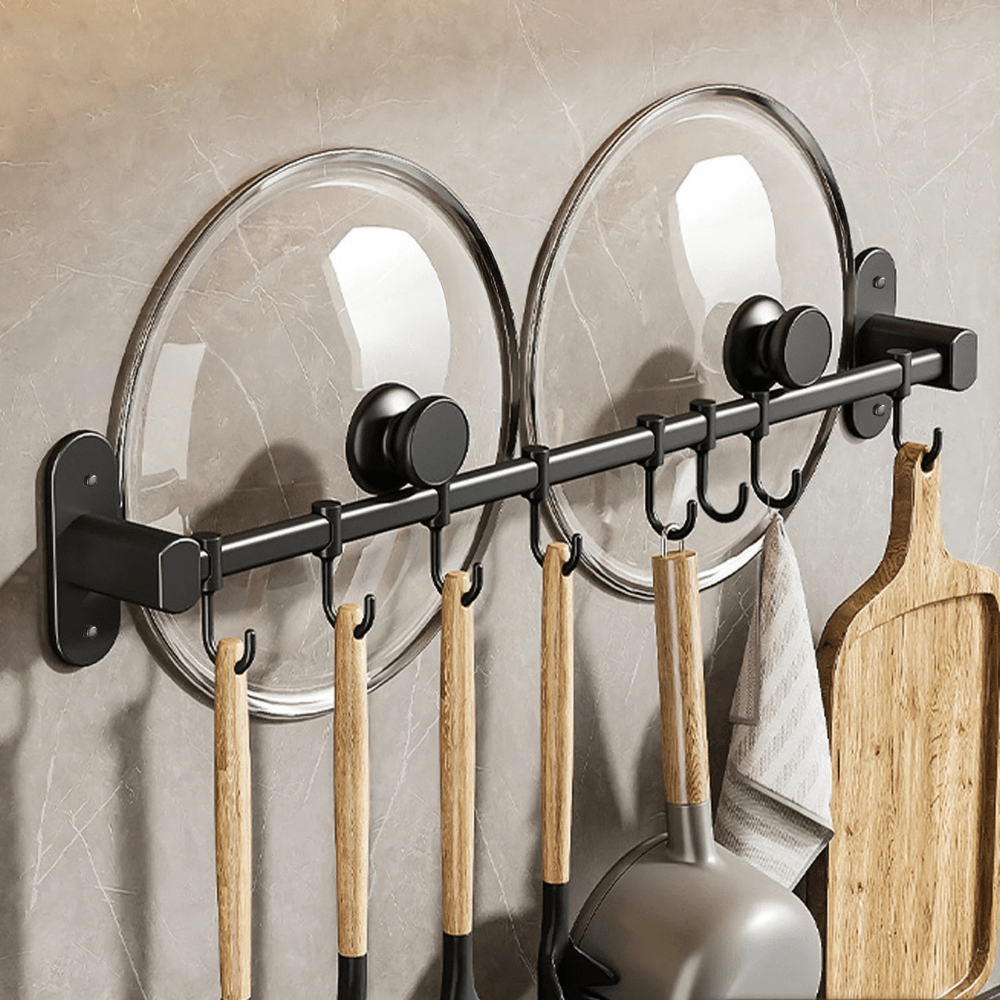 Étagère murale en acier noir pour ustensiles de cuisine | Virelle Maison