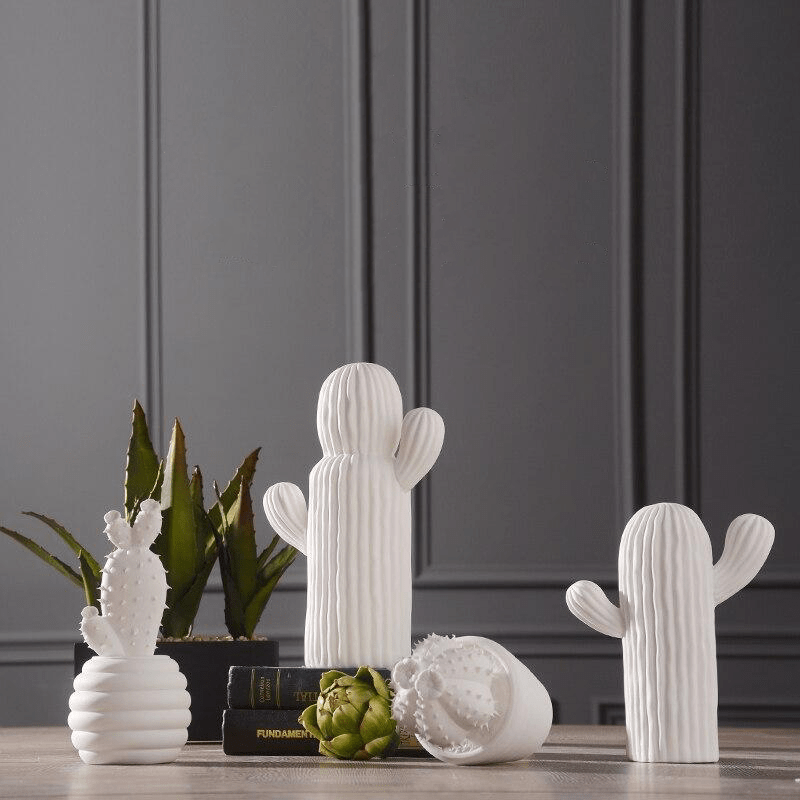 Hommfer – Collection de Cactus en Porcelaine Blanche