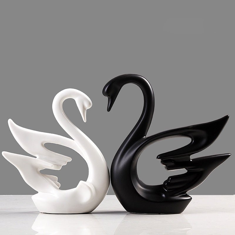 Hommfer – Couple de Cygnes Décoratifs en Céramique Noir et Blanc