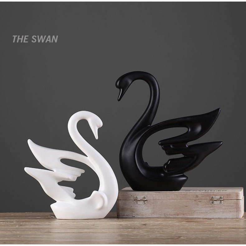 Hommfer – Couple de Cygnes Décoratifs en Céramique Noir et Blanc
